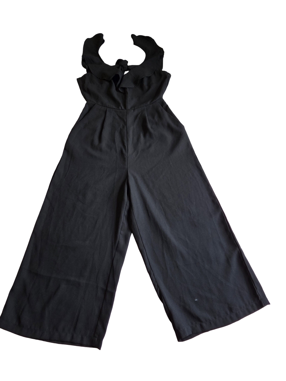 Japna Black Ruffle Halter Wide-Leg Jumpsuit